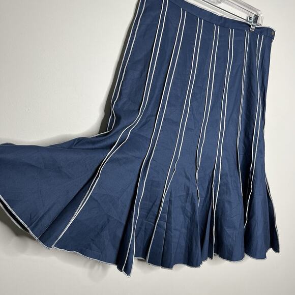 Acorns Skirt Womens 14 Navy Blue White Stripe Panel Flare Hem Modest Retro Boho - Picture 7 of 11
